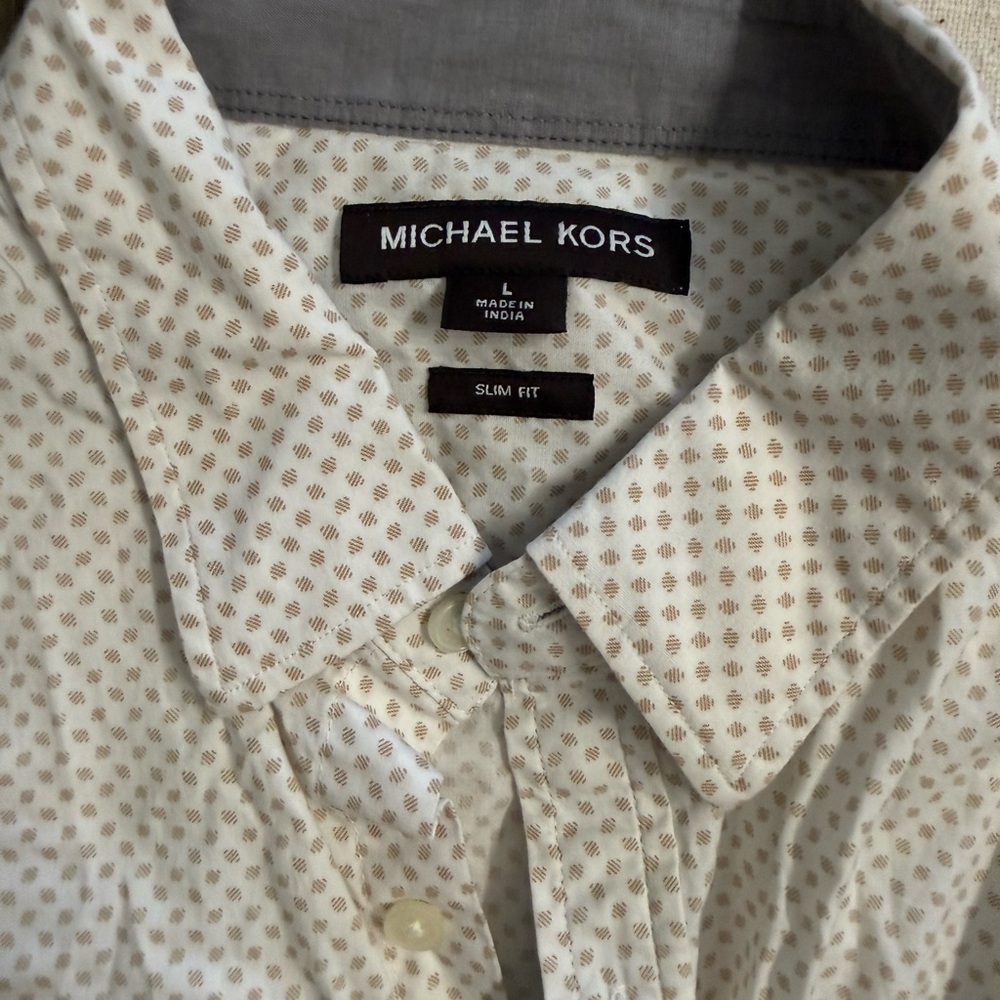 Michael Kors Men's Beige Patterned Button Down Shirt